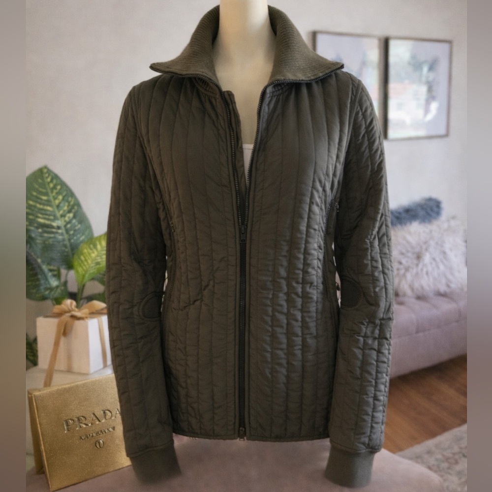 πHPπ PRADA Olive Green Quilted Double Zip Nylon Jacket - Picture 3 of 16